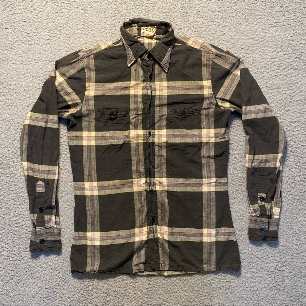 Vintage Mad Man Black Multicolor Plaid 100% Cotton 
Long Sleeve Button Up Shirt